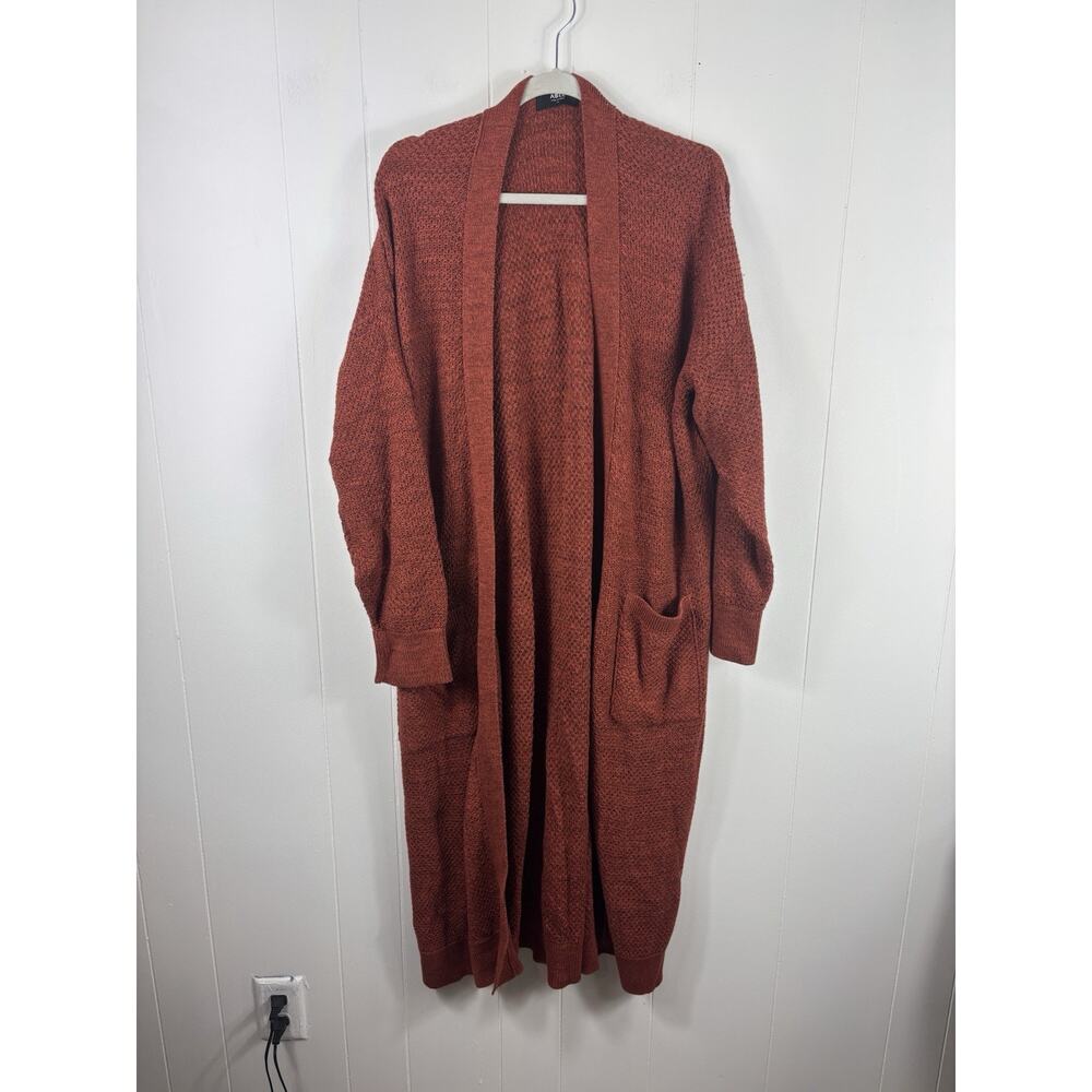 Able Organic Knit Brick Red Full Length Duster Open Cardigan Plus Size 1X Long